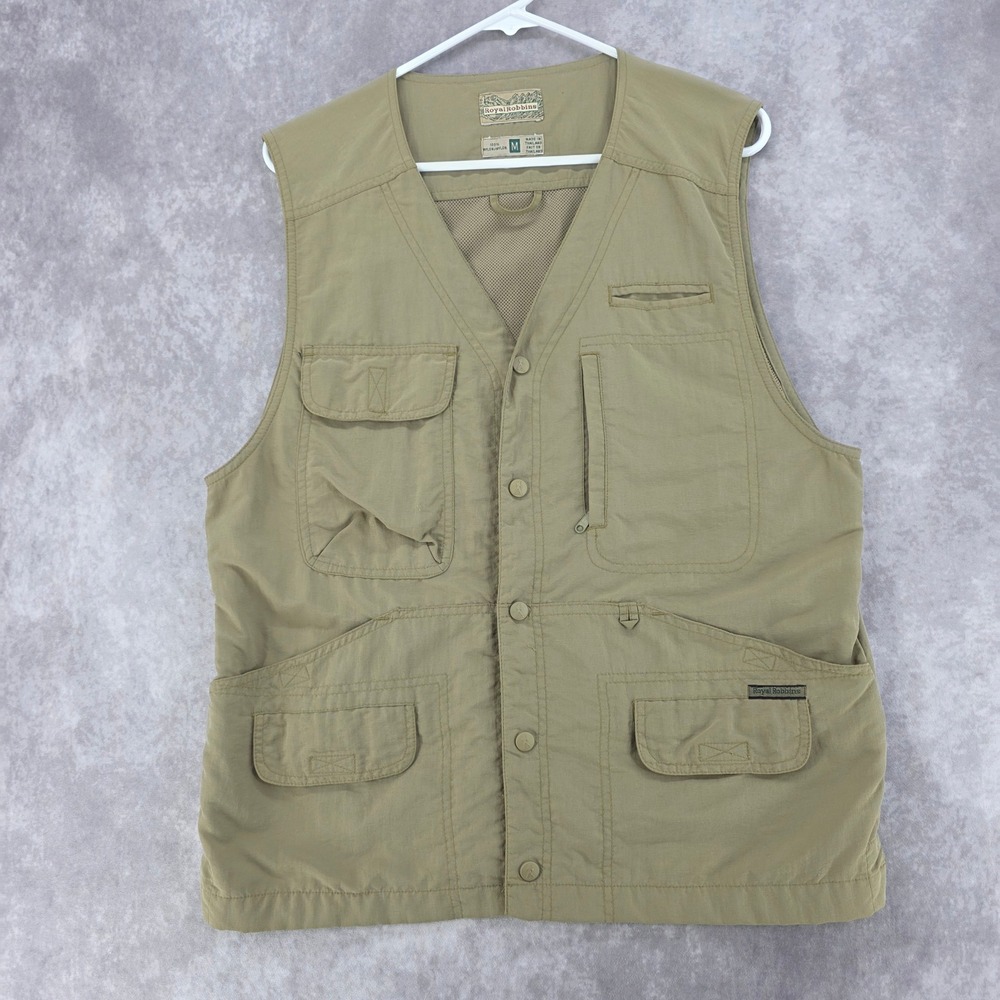 Royal Robbins Mens Multi Pocket Utility Fishing Travel Vest Khaki Nylon Medium